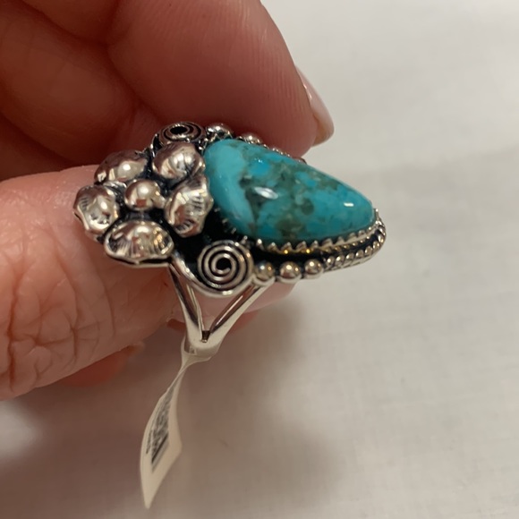 NWT JTV SW STYLE CABOCHON TURQUOISE STERLING SILVER FLORAL RING - Picture 4 of 6